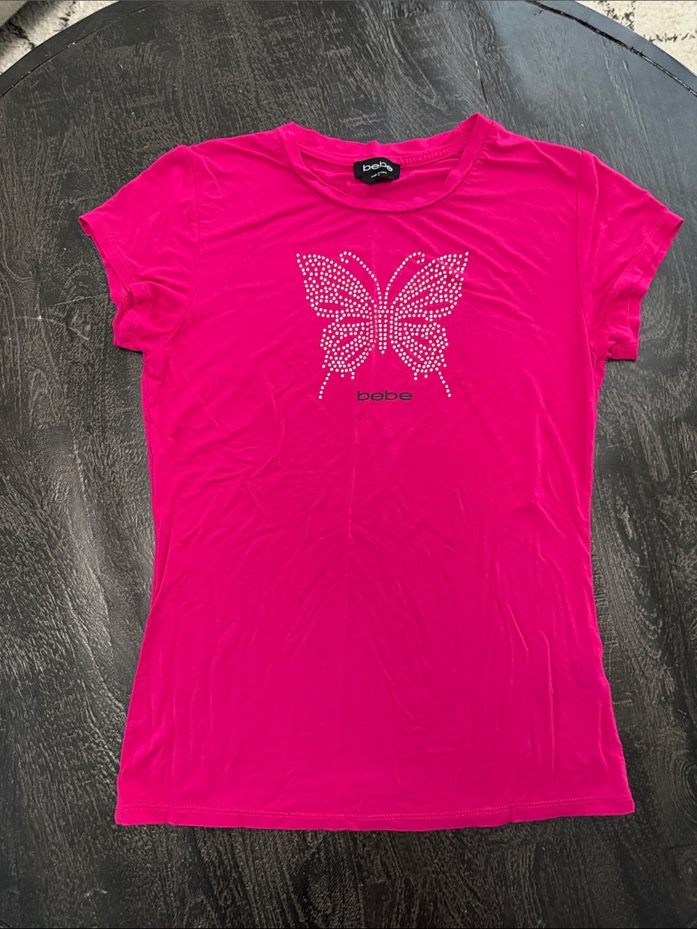 Y2K bebe Fuchsia Butterfly Rhinestone Short Sleeve Tee